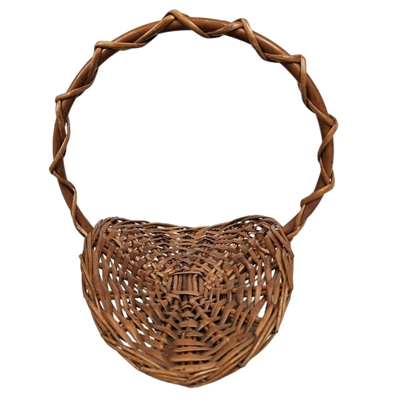 Vintage Mini French Gathering Cane Wicker Basket Rattan Basket Boho Chic Rustic - Picture 2 of 6